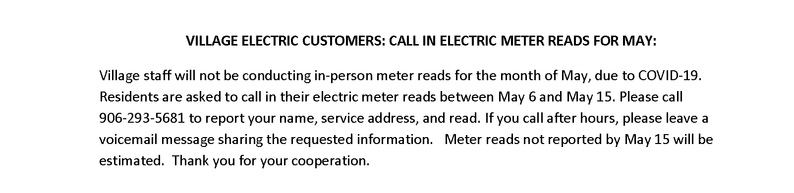 Public Notice - Meter reads for May 2020 cropped